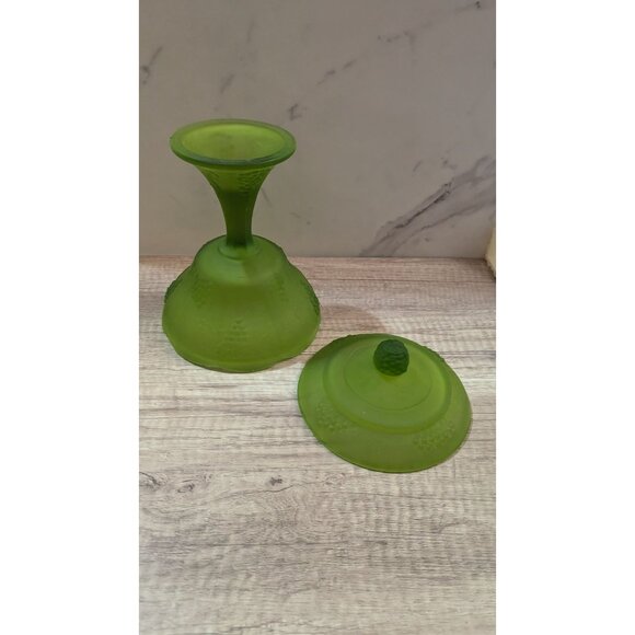 Vtg  Indiana Glass candy dish compote satin frosted glass  Farmhouse cottage - Picture 4 of 8